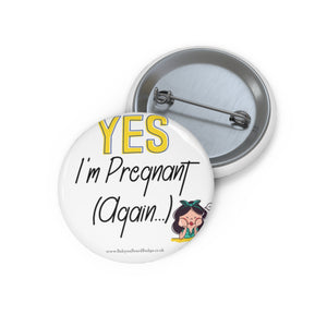 Yes I'm Pregnant Again Yellow and White Baby On Board Pin Badge | Baby Shower Gift | Pregnancy | Maternity Leave Gift