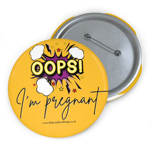 Oops! I’m pregnant! baby on board pin badge in lovely yellow | Baby Shower Gift | Pregnancy