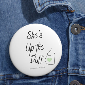 She's up the Duff Green and White Baby On Board Pin Badge | Baby Shower Gift | Pregnancy | Maternity Leave Gift