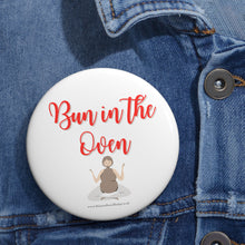 Load image into Gallery viewer, Bun in the Oven Red and White Baby On Board Pin Badge | Baby Shower Gift | Pregnancy | Maternity Leave Gift
