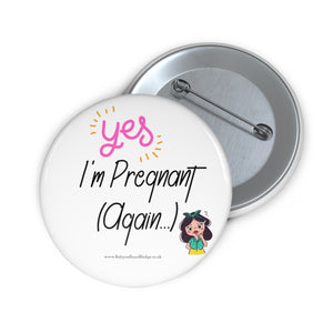 Yes I'm Pregnant Again Pink and White Baby On Board Pin Badge | Baby Shower Gift | Pregnancy | Maternity Leave Gift