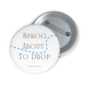 Sprog About to Drop Blue and White Baby On Board Pin Badge | Baby Shower Gift | Pregnancy | Maternity Leave Gift