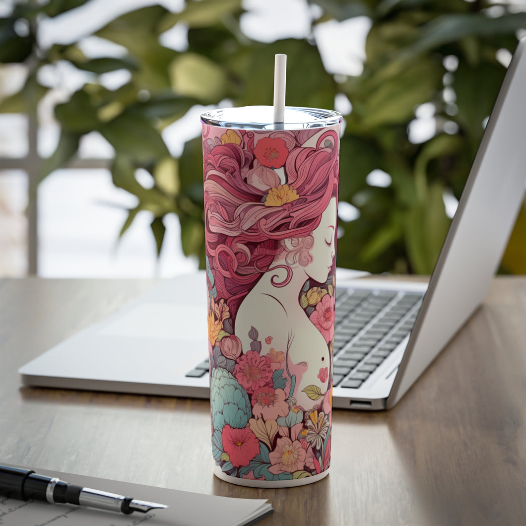 Gorgeous Mother Earth Skinny Steel Tumbler with Straw, 20oz | Baby Shower Gift | Gift For Her | Tumbler For Mum | Pregnancy Gift