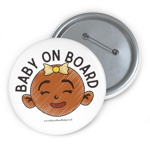 Brown baby face ‘baby on board’ badge with cute baby face baby on board pin badge | Baby Shower Gift | Pregnancy