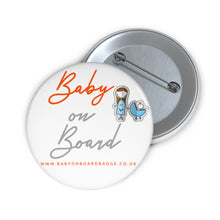 Load image into Gallery viewer, White Baby On Board Pin Badge | Baby Shower Gift | Pregnancy | Maternity Leave Gift
