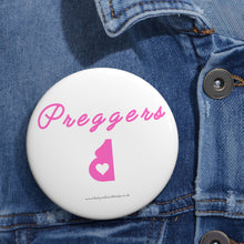 Load image into Gallery viewer, Pink and White Preggers Baby On Board Pin Badge | Baby Shower Gift | Pregnancy | Maternity Leave Gift
