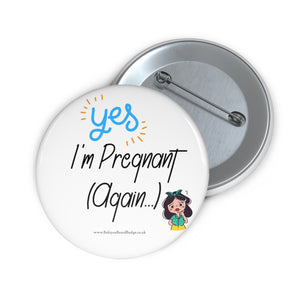 Yes I'm Pregnant Again Blue and White Baby On Board Pin Badge | Baby Shower Gift | Pregnancy | Maternity Leave Gift