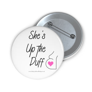 She's up the Duff Pink and White Baby On Board Pin Badge | Baby Shower Gift | Pregnancy | Maternity Leave Gift