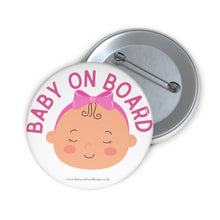 Load image into Gallery viewer, Pink baby face ‘baby on board’ pin badge | Baby Shower Gift | Pregnancy
