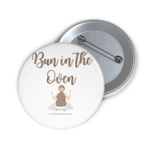Load image into Gallery viewer, Bun in the Oven Brown and White Baby On Board Pin Badge | Baby Shower Gift | Pregnancy | Maternity Leave Gift
