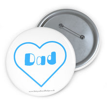 Load image into Gallery viewer, Dad Blue and White Heart Baby On Board Pin Badge | Baby Shower Gift | Pregnancy | Maternity Leave Gift
