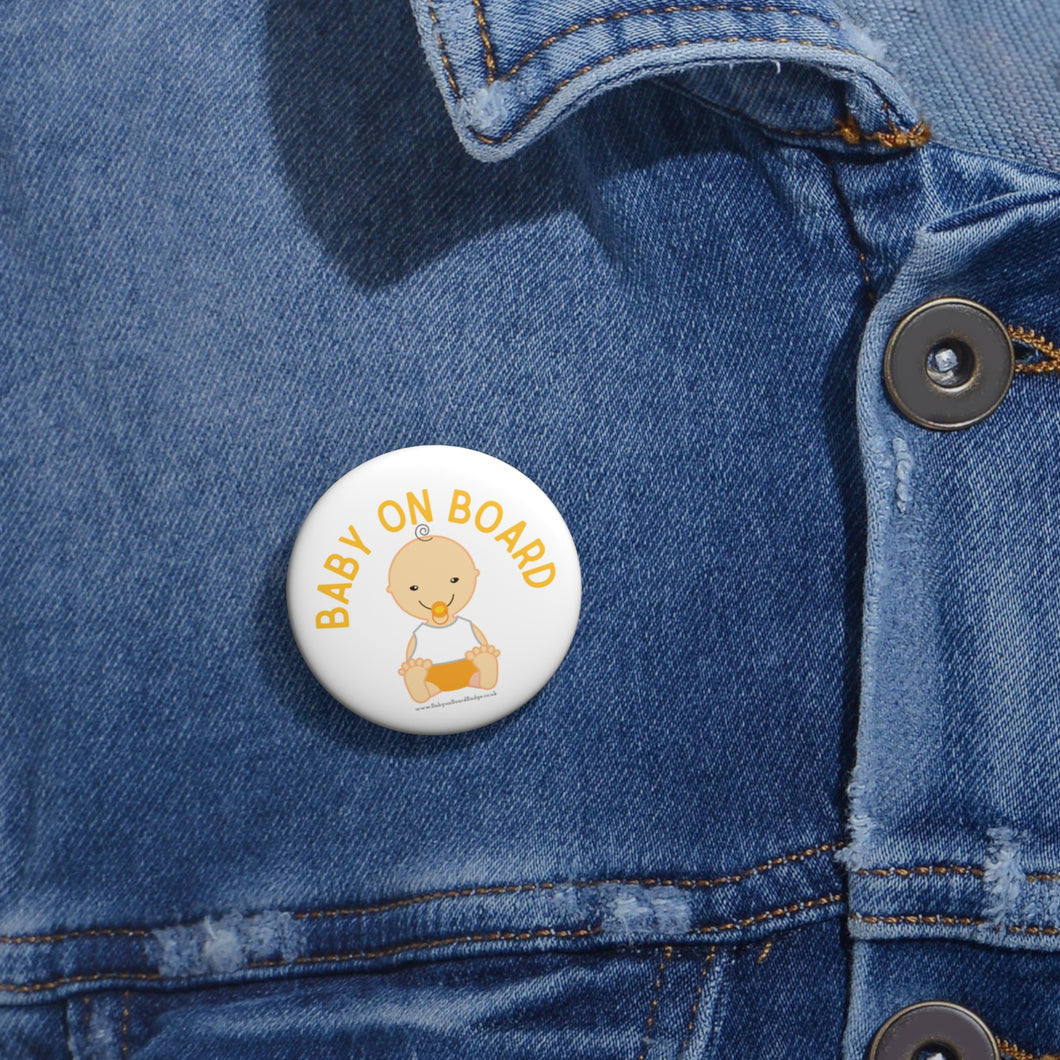 Unisex yellow baby face ‘baby on board’ pin badge | Baby Shower Gift | Pregnancy