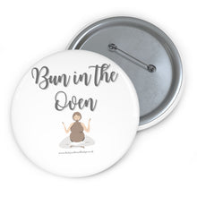 Load image into Gallery viewer, Bun in the Oven Grey and White Baby On Board Pin Badge | Baby Shower Gift | Pregnancy | Maternity Leave Gift

