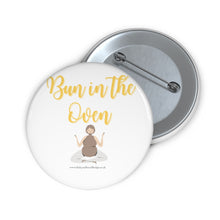 Load image into Gallery viewer, Bun in the Oven Yellow and White Baby On Board Pin Badge | Baby Shower Gift | Pregnancy | Maternity Leave Gift
